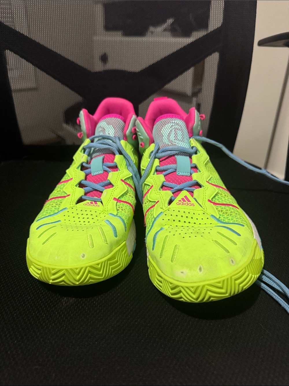adidas Neon Lime Pink Blue basketball/volleyball shoes